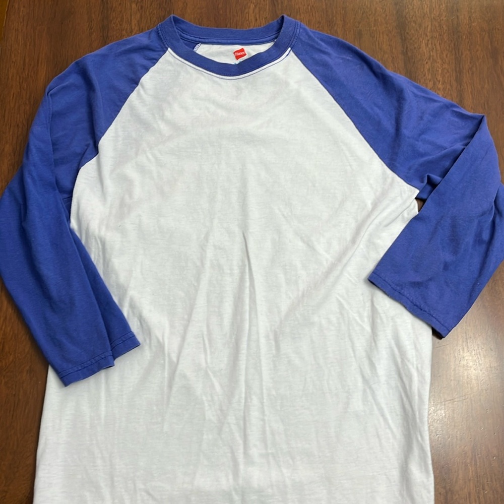 Unisex small blue and white baseball shirt jersey